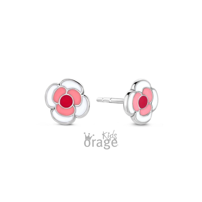 Zilveren kinderoorbellen bloemetje roze Orage kids - Staartjes en Strikjes