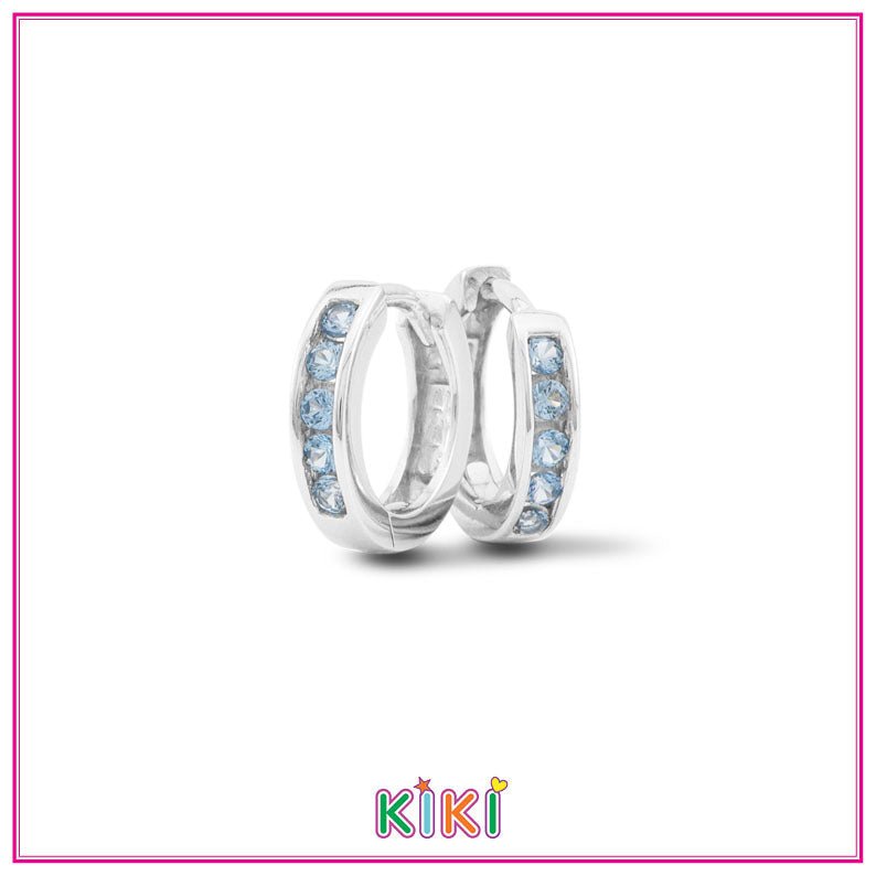 Zilveren kinderoorbellen creolen/oorringen met blauwe zirconia | Kiki - Staartjes en Strikjes