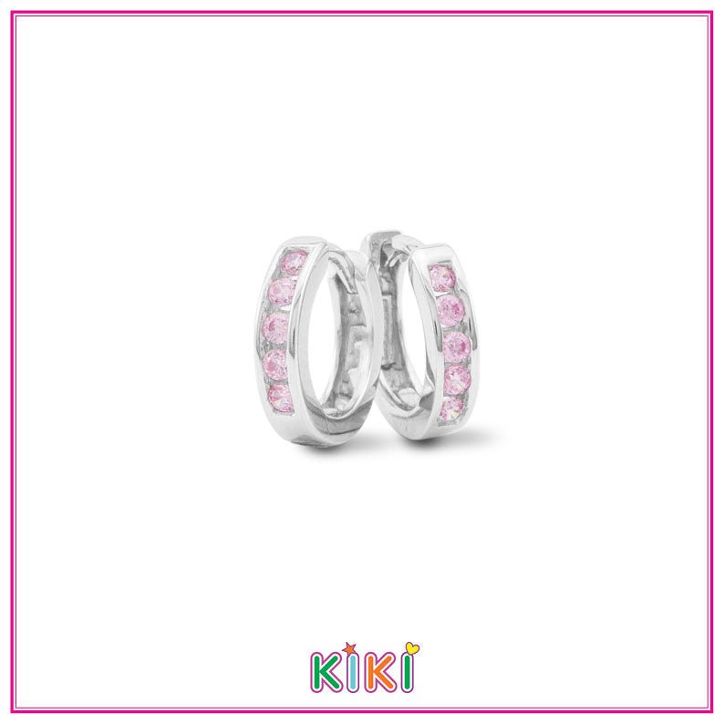 Zilveren kinderoorbellen creolen/oorringen met roze zirconia | Kiki - Staartjes en Strikjes