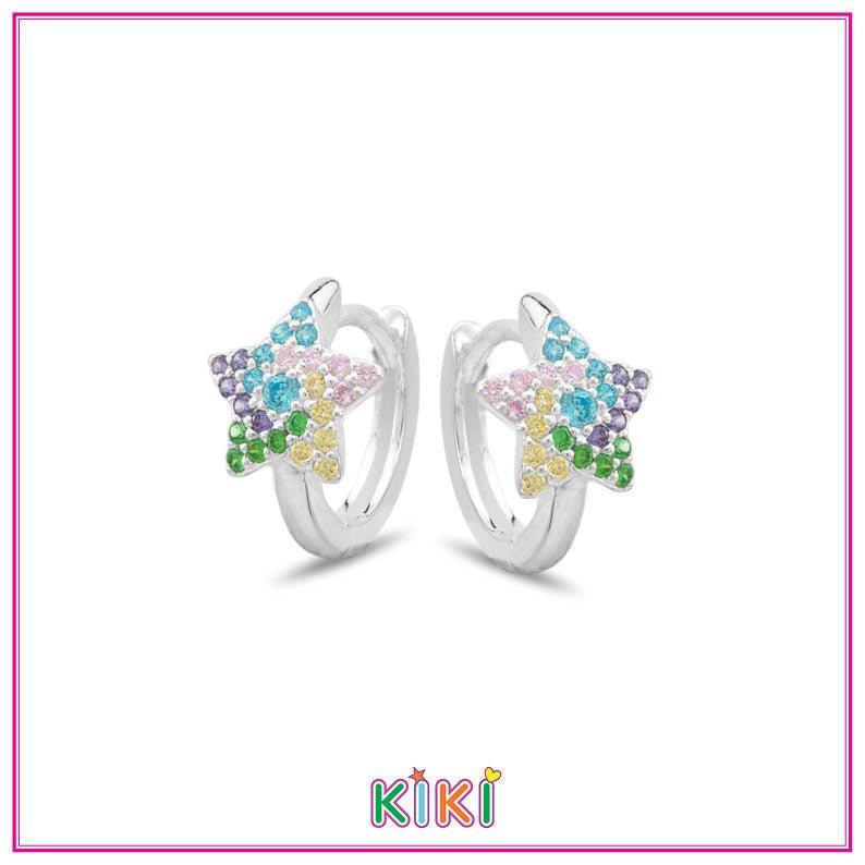Zilveren kinderoorbellen creolen/oorringen sterretjes gekleurde zirconia | Kiki - Staartjes en Strikjes