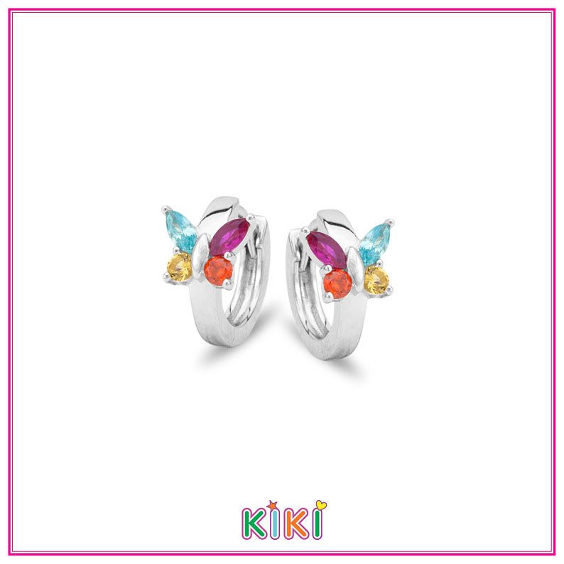 Zilveren kinderoorbellen creolen/oorringen vlinder zirconia | Kiki - Staartjes en Strikjes