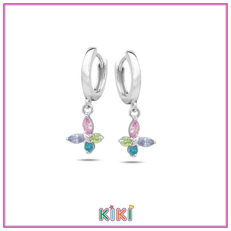 Zilveren kinderoorbellen creolen/oorringen vlindertje zirconia | Kiki - Staartjes en Strikjes