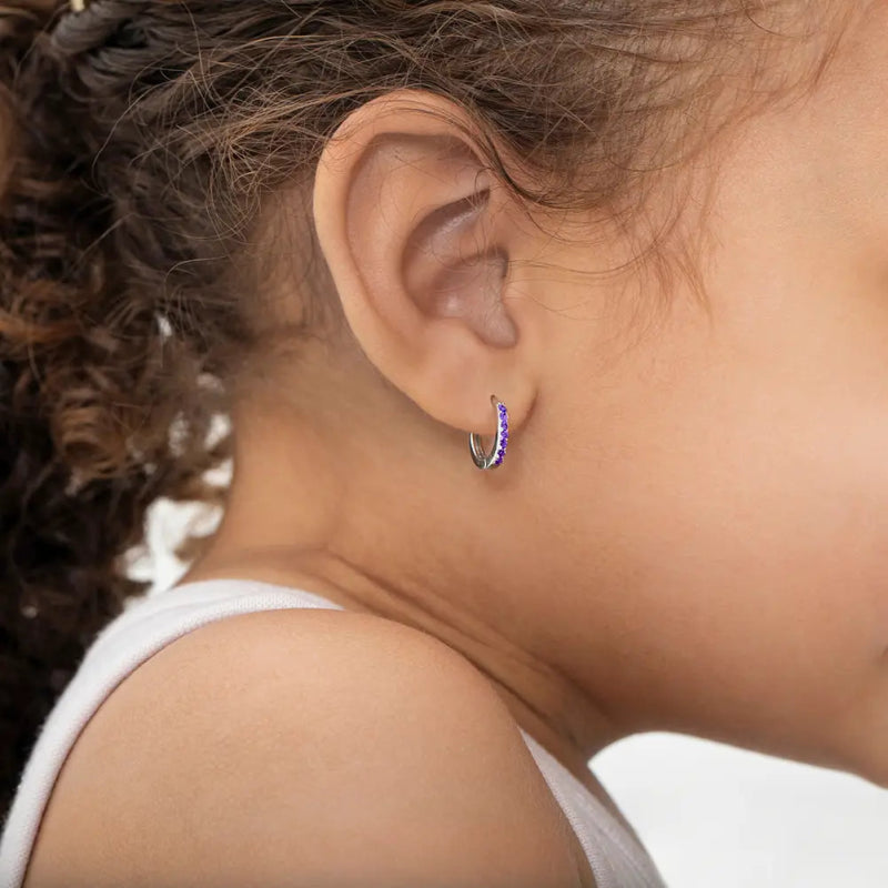 Zilveren kinderoorbellen creolen/oorringen zirconia paars - Staartjes en Strikjes