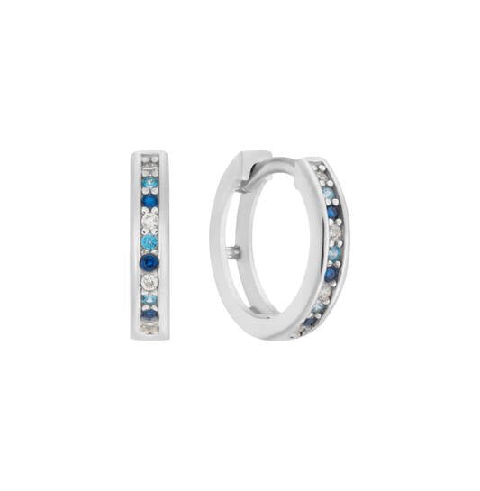 Zilveren kinderoorbellen creolen/oorringen zirconia steentjes zilver/wit/blauw - Staartjes en Strikjes