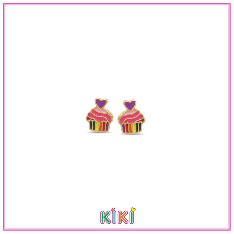 Zilveren kinderoorbellen cupcake goldplated | Kiki - Staartjes en Strikjes