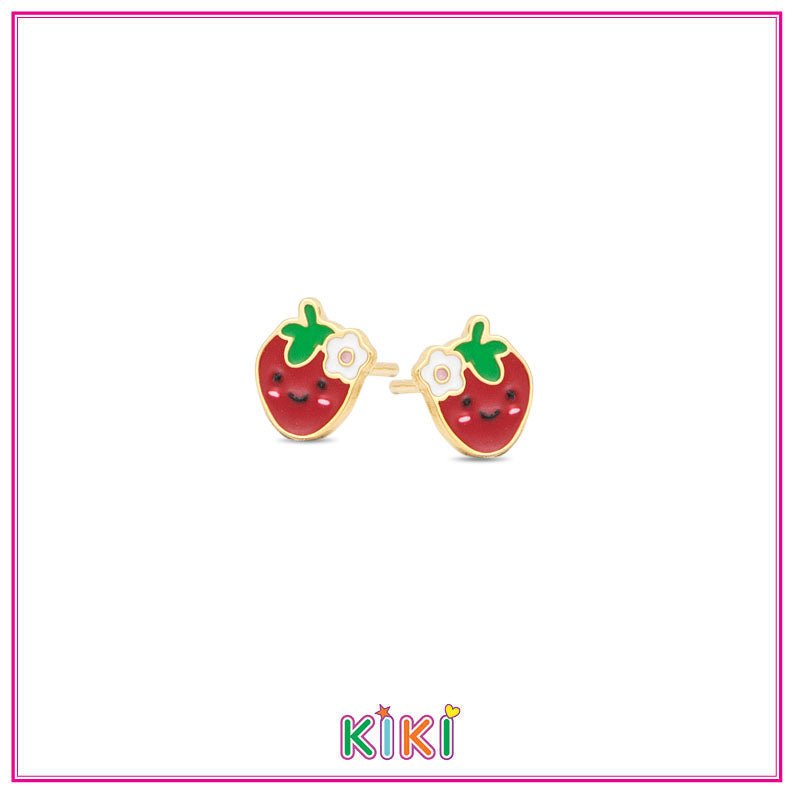 Zilveren kinderoorbellen gold plated aardbeitjes | Kiki - Staartjes en Strikjes