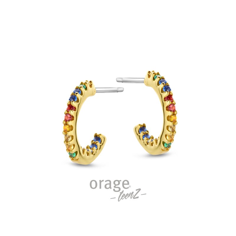 Zilveren kinderoorbellen goldplated oorringen open multi color Orage Teenz - Staartjes en Strikjes