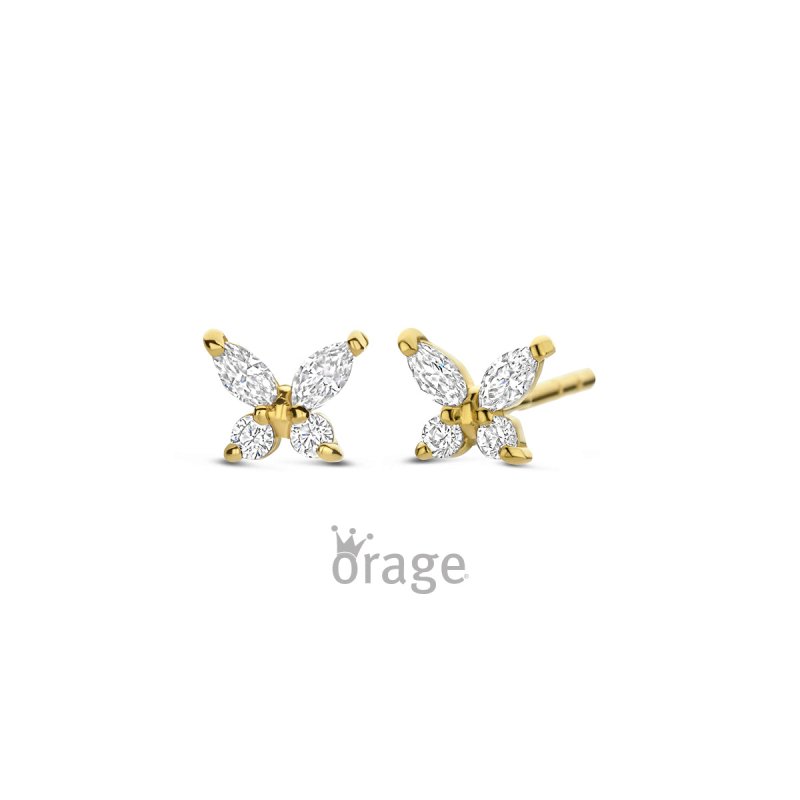 Zilveren kinderoorbellen goldplated vlindertjes zirconia Orage kids - Staartjes en Strikjes