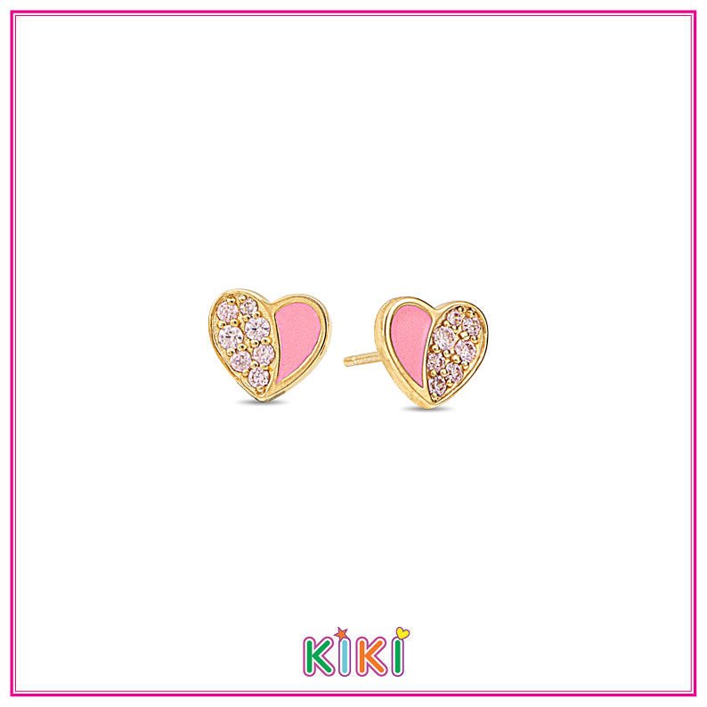 Zilveren kinderoorbellen hartje goldplated roze - Kiki - Staartjes en Strikjes