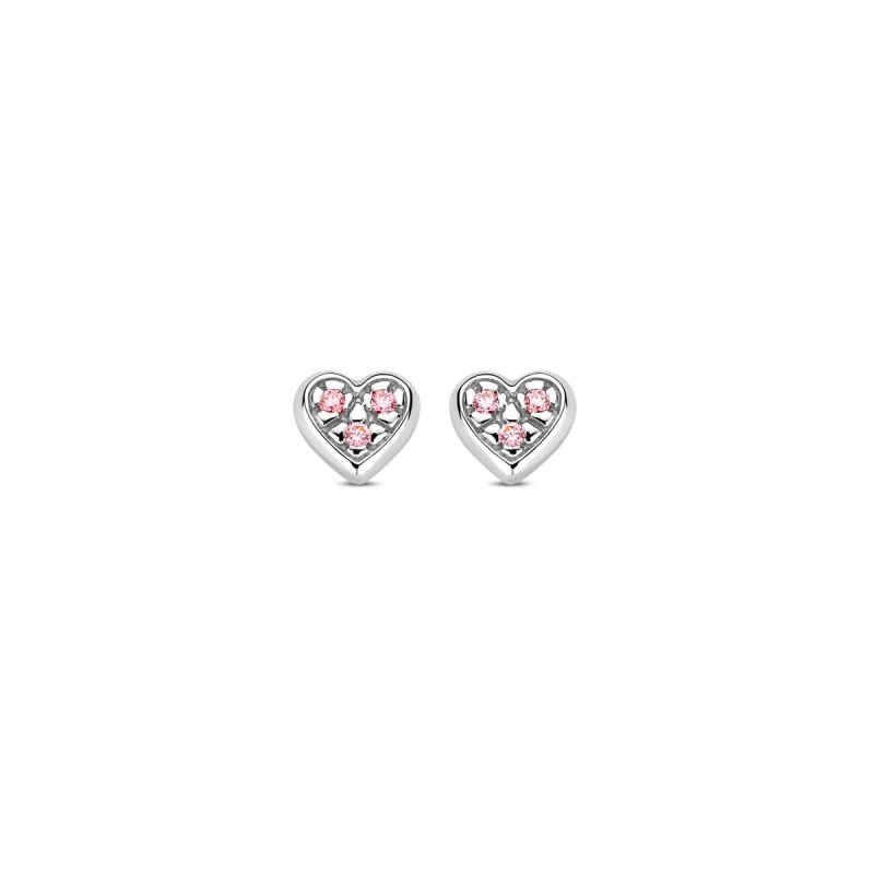 Zilveren kinderoorbellen hartje roze zirconia Naiomy Princess - Staartjes en Strikjes