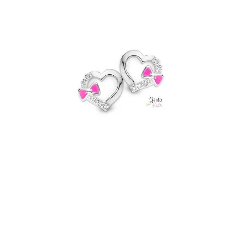Zilveren kinderoorbellen hartjes met strikjes Gento for kids - Staartjes en Strikjes