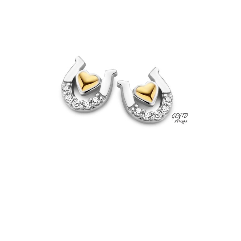 Zilveren kinderoorbellen hoefijzer zilver/goudkleurig Gento for kids - Staartjes en Strikjes