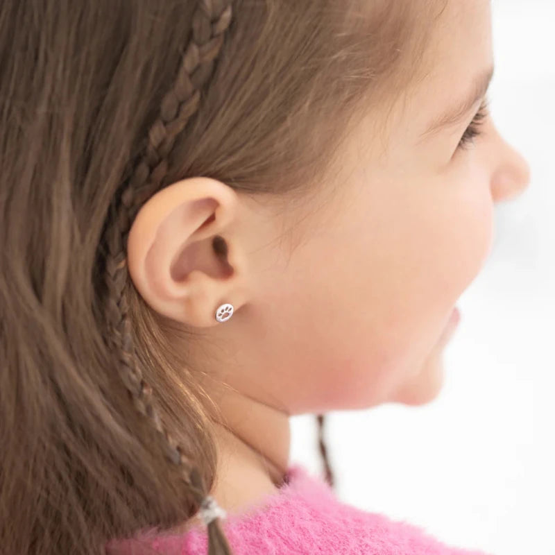 Zilveren kinderoorbellen hondenpootjes | schroefsluiting - Staartjes en Strikjes