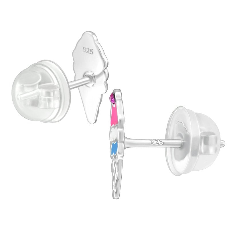 Zilveren kinderoorbellen ijshoorntje met crystal - Staartjes en Strikjes