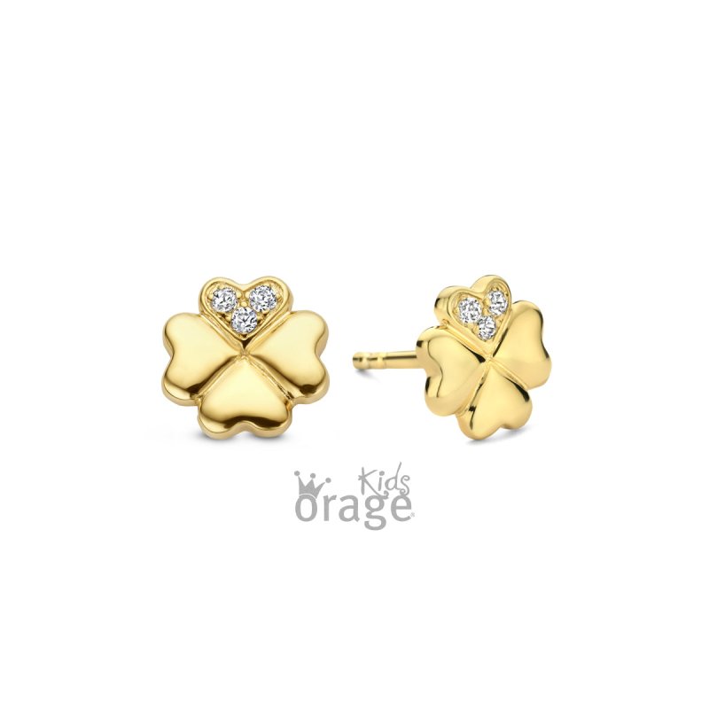 Zilveren kinderoorbellen klavertje vier goldplated Orage kids - Staartjes en Strikjes