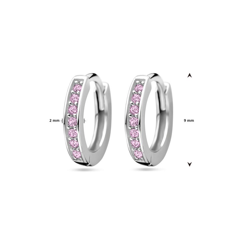 Zilveren kinderoorbellen kleine creolen/oorringen roze zirconia - Staartjes en Strikjes