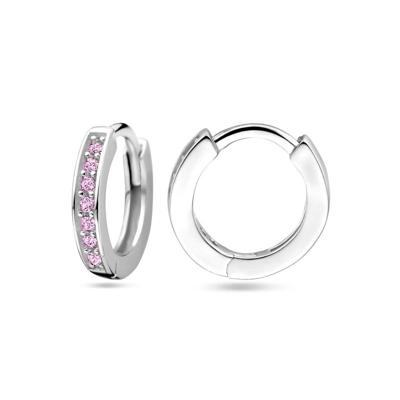 Zilveren kinderoorbellen kleine creolen/oorringen roze zirconia - Staartjes en Strikjes