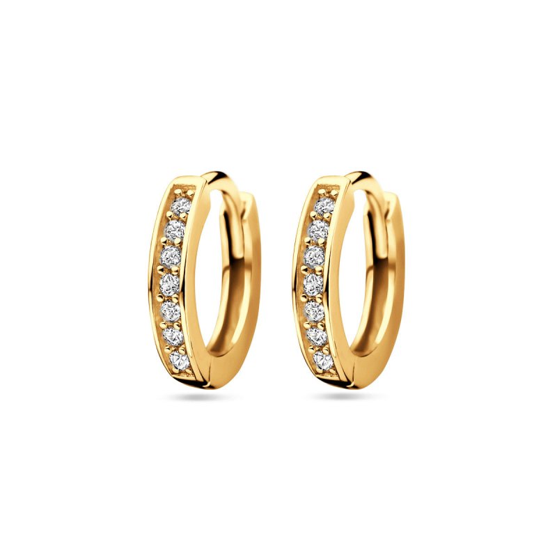 Zilveren kinderoorbellen kleine goldplated creolen/oorringen zirconia - Staartjes en Strikjes