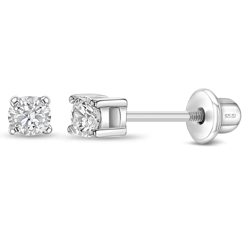 Zilveren kinderoorbellen knopje 2 mm. met zirconia | schroefsluiting - Staartjes en Strikjes