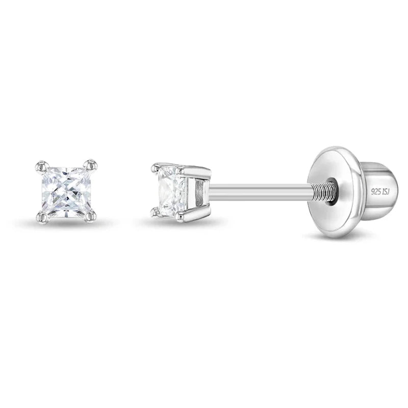 Zilveren kinderoorbellen knopje 2 mm. zirconia | schroefsluiting - Staartjes en Strikjes