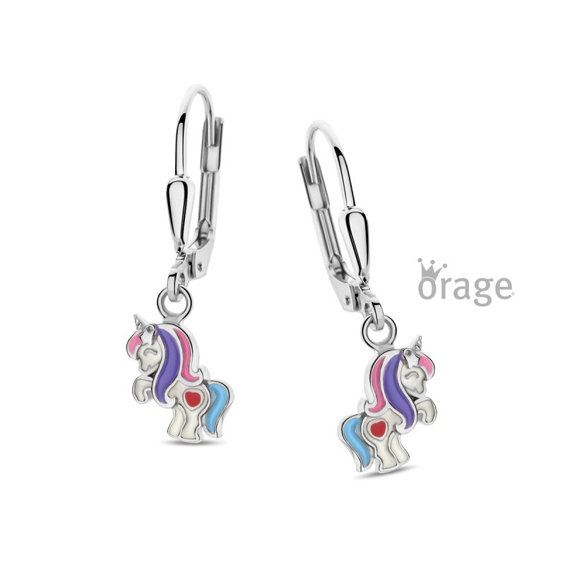 Zilveren kinderoorbellen met hangertjes eenhoorn Orage Kids - Staartjes en Strikjes