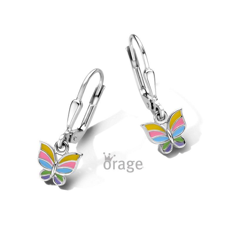 Zilveren kinderoorbellen met hangertjes gestreepte vlindertjes Orage Kids - Staartjes en Strikjes