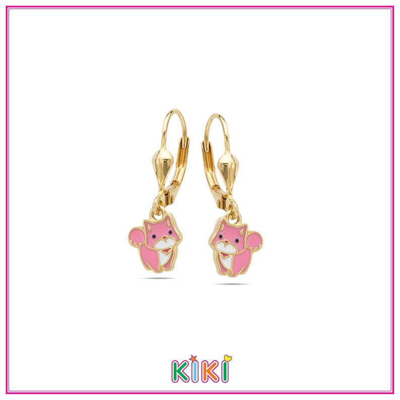 Zilveren kinderoorbellen met hangertjes hondjes goldplated | Kiki - Staartjes en Strikjes