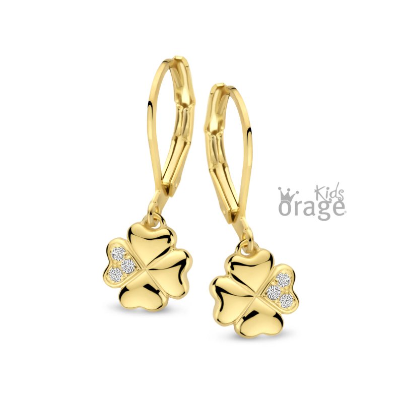 Zilveren kinderoorbellen met hangertjes klavertjes goldplated Orage Kids - Staartjes en Strikjes