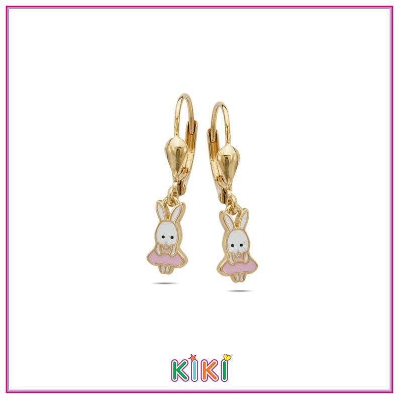 Zilveren kinderoorbellen met hangertjes konijntjes goldplated | Kiki - Staartjes en Strikjes
