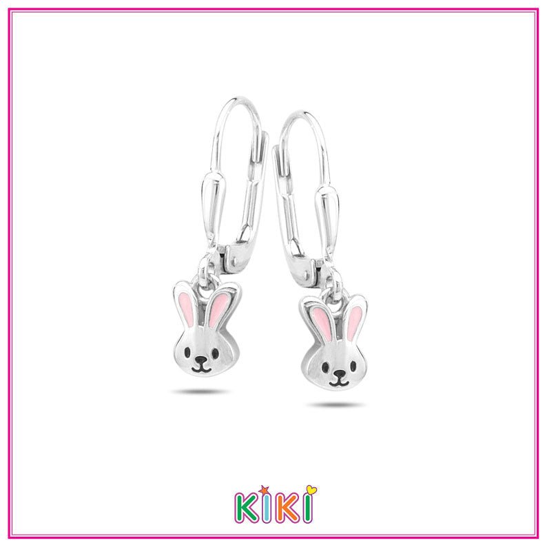 Zilveren kinderoorbellen met hangertjes konijntjes | Kiki - Staartjes en Strikjes