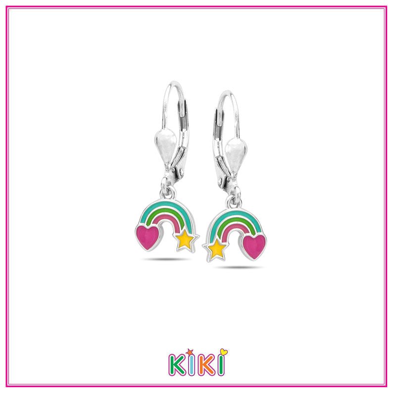 Zilveren kinderoorbellen met hangertjes regenboog hartje | Kiki - Staartjes en Strikjes