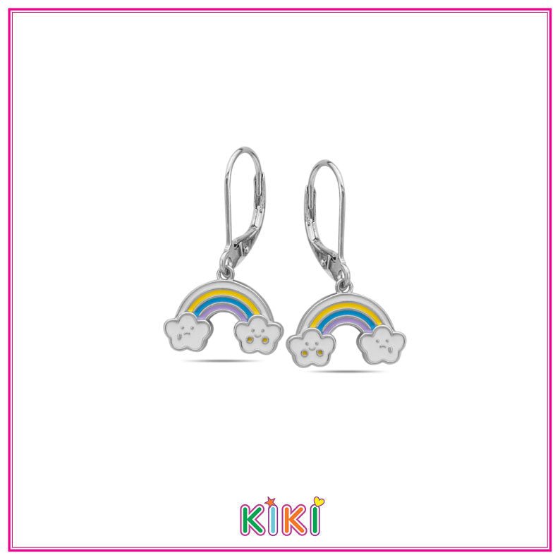 Zilveren kinderoorbellen met hangertjes regenboog | Kiki - Staartjes en Strikjes