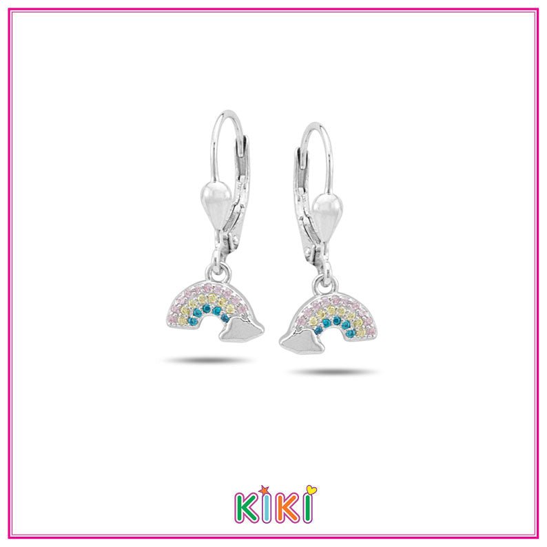 Zilveren kinderoorbellen met hangertjes regenboog pastel | Kiki - Staartjes en Strikjes