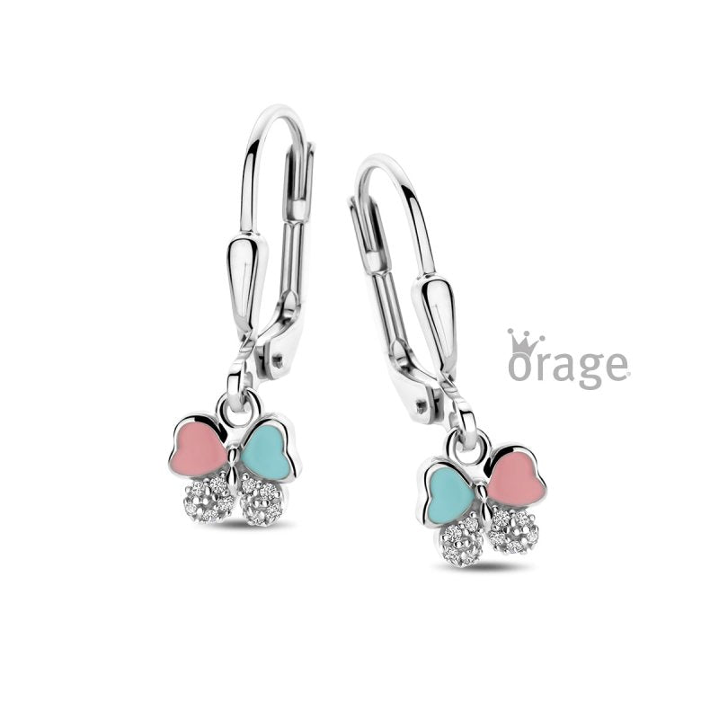Zilveren kinderoorbellen met hangertjes vlinder blauw/roze Orage Kids - Staartjes en Strikjes