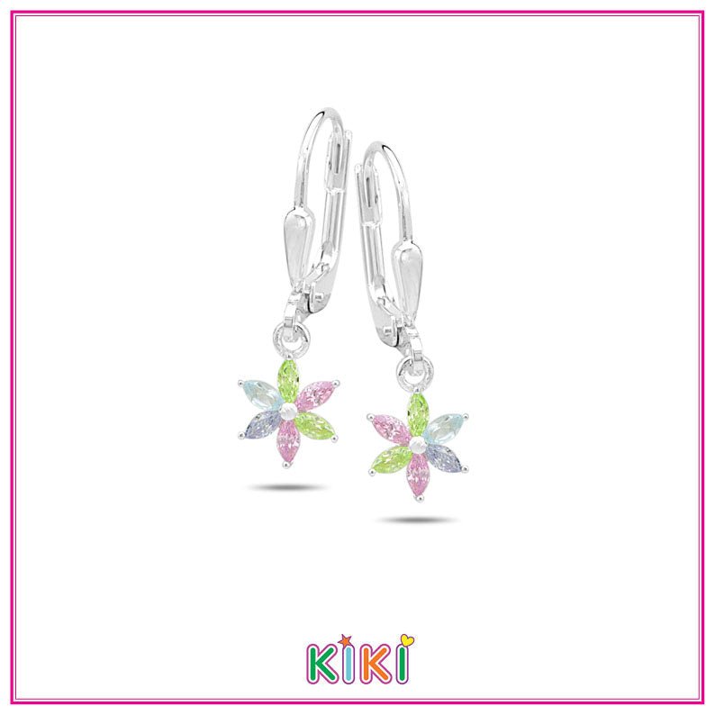Zilveren kinderoorbellen met hangertjes zirconia bloemetjes | Kiki - Staartjes en Strikjes