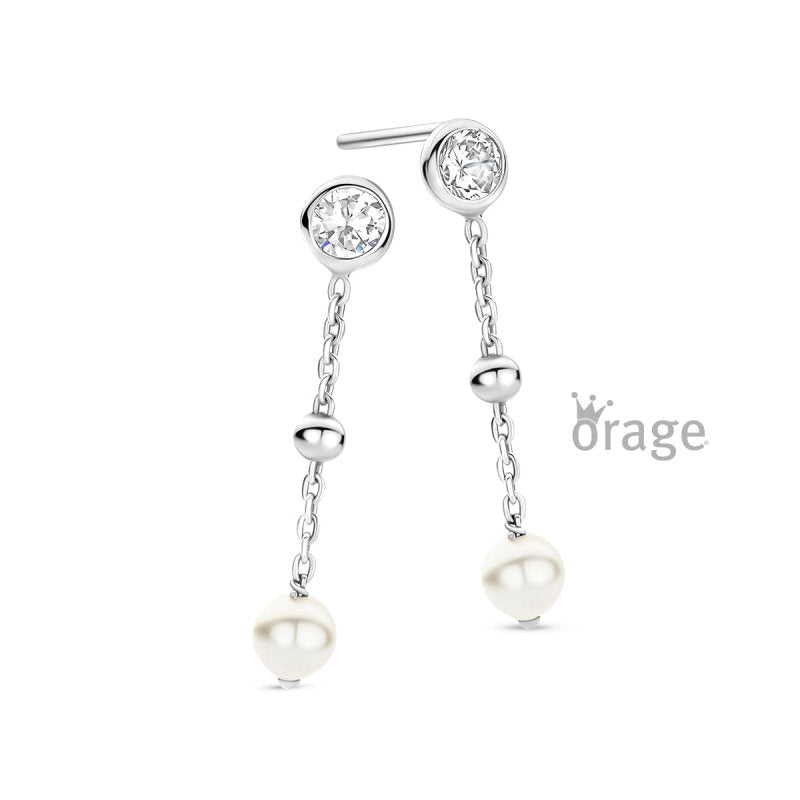 Zilveren kinderoorbellen oorhangers parel knopje Orage Kids - Staartjes en Strikjes