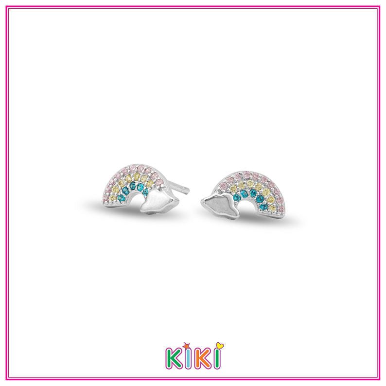 Zilveren kinderoorbellen regenboog pastel | Kiki - Staartjes en Strikjes