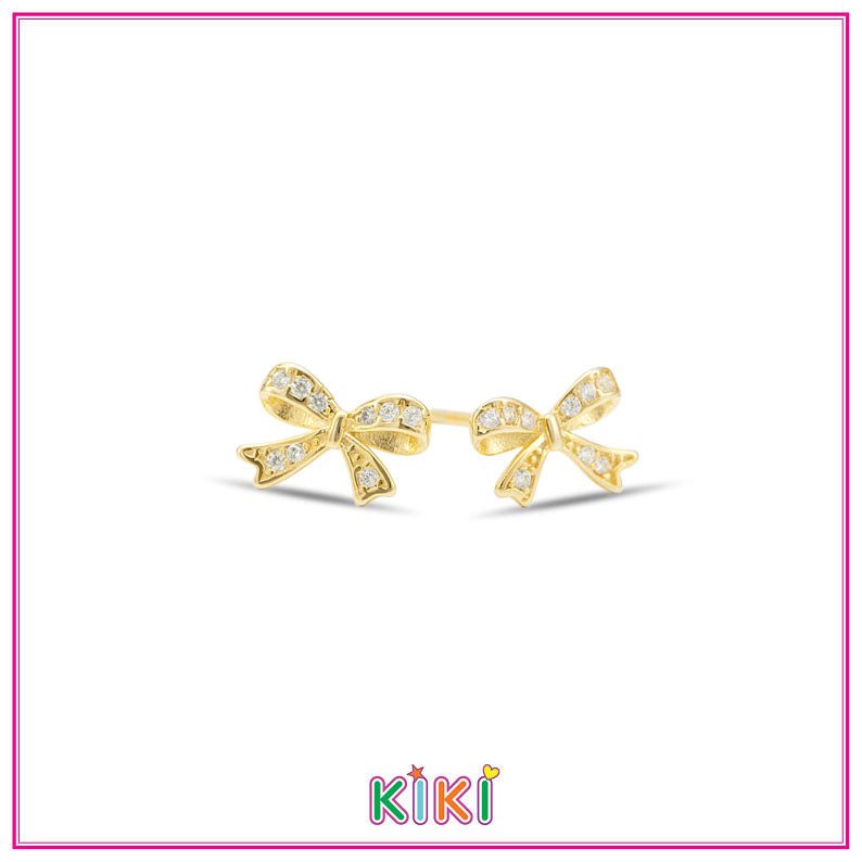 Zilveren kinderoorbellen strikjes goldplated | Kiki - Staartjes en Strikjes