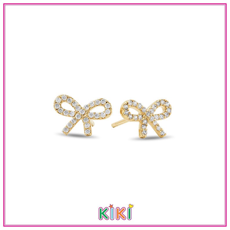 Zilveren kinderoorbellen strikjes goldplated met steentjes | Kiki - Staartjes en Strikjes