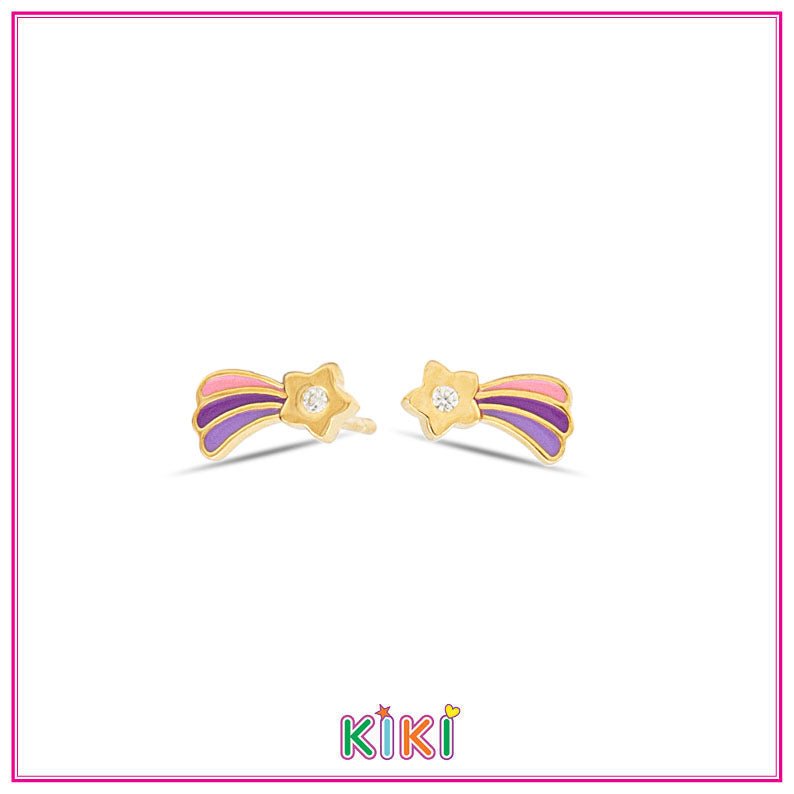 Zilveren kinderoorbellen vallend sterretje paars/roze - Kiki - Staartjes en Strikjes