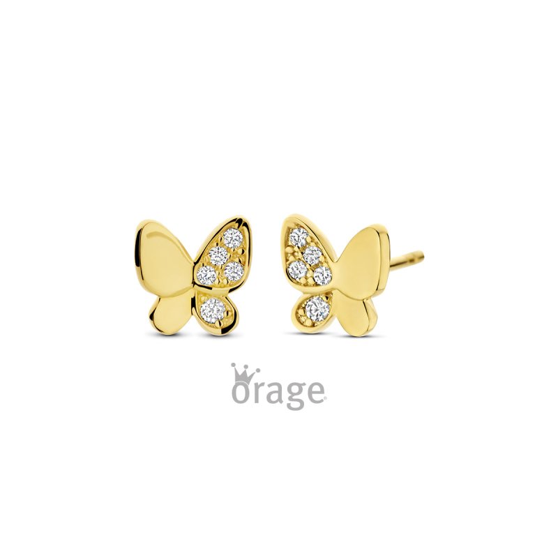 Zilveren kinderoorbellen vlinder goldplated met zirconia Orage Kids - Staartjes en Strikjes