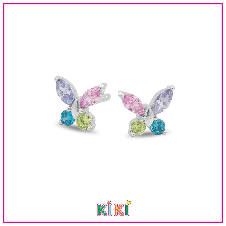 Zilveren kinderoorbellen vlindertjes zirconia | Kiki - Staartjes en Strikjes