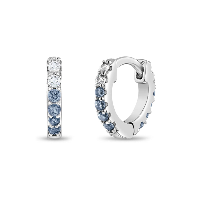 Zilveren oorbellen creolen/oorringen klein blauw/witte zirconia - Staartjes en Strikjes