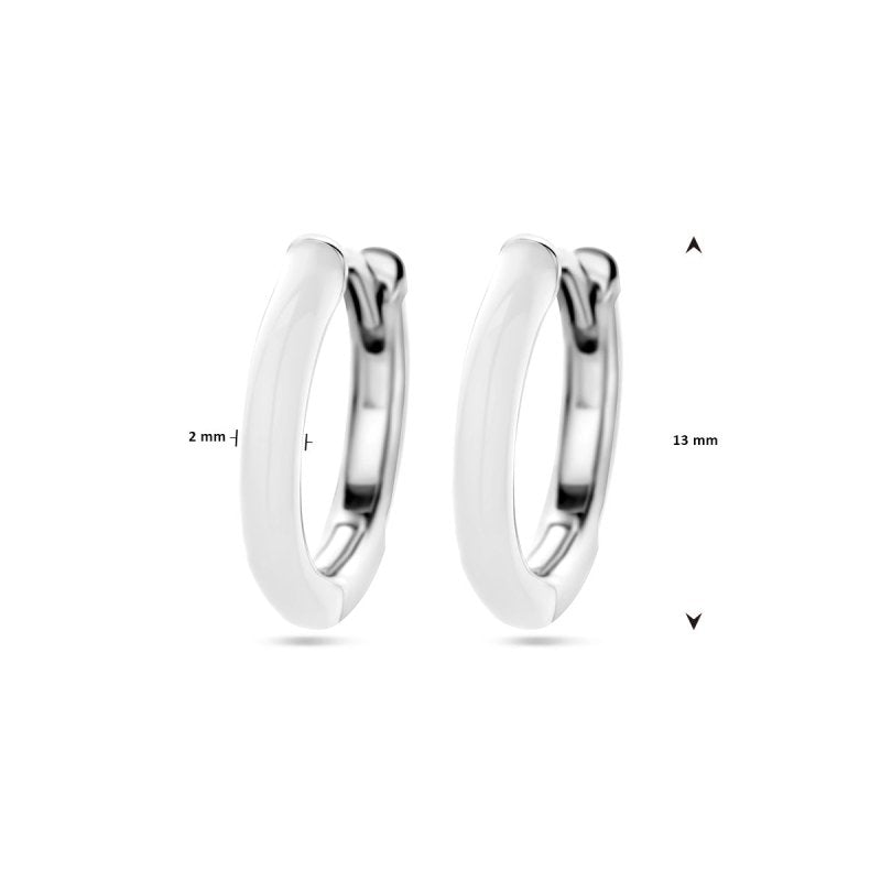 Zilveren oorbellen creolen/oorringen wit emaille - Staartjes en Strikjes