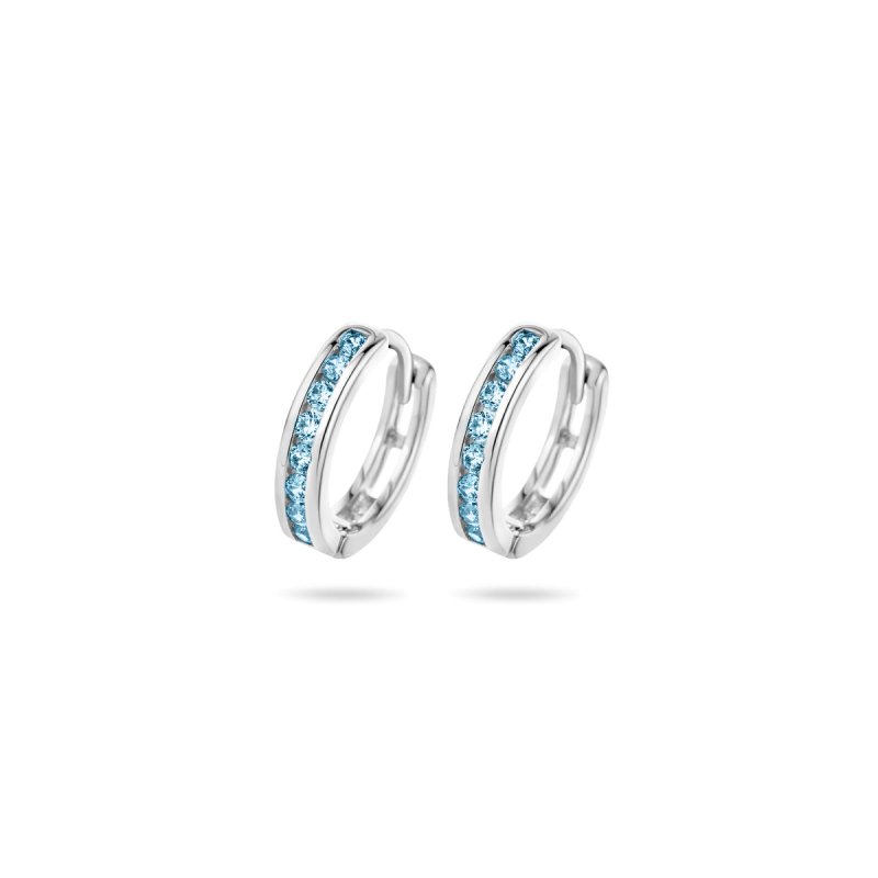 Zilveren oorbellen creolen/oorringen zirconia steentjes blauw - Staartjes en Strikjes