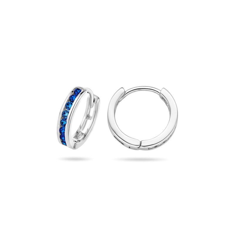 Zilveren oorbellen creolen/oorringen zirconia steentjes saffier blauw - Staartjes en Strikjes