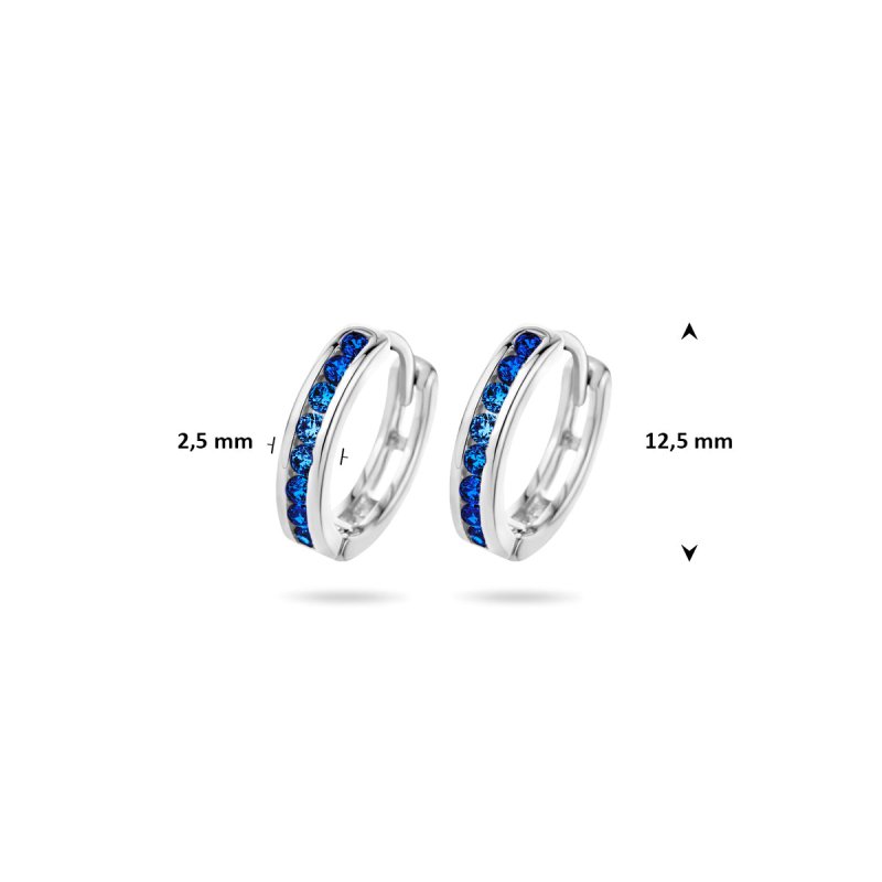 Zilveren oorbellen creolen/oorringen zirconia steentjes saffier blauw - Staartjes en Strikjes