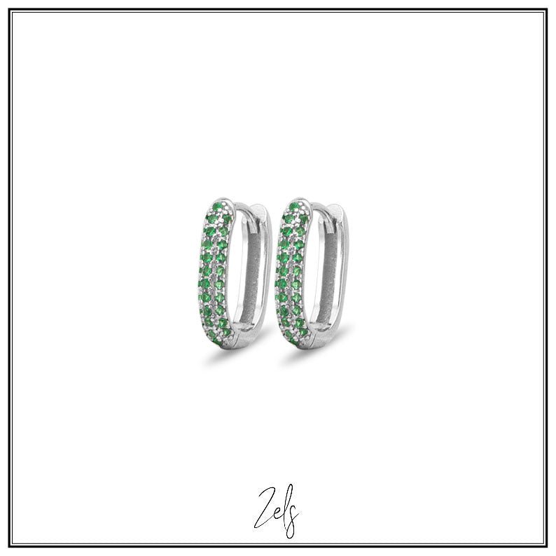 Zilveren oorbellen creolen/oorringetjes ovaal met groene zirconia | Zels - Staartjes en Strikjes