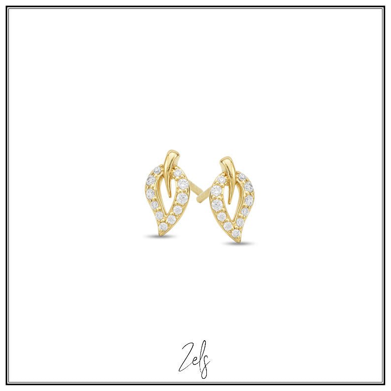 Zilveren oorbellen goldplated blaadjes met zirconia | Zels - Staartjes en Strikjes