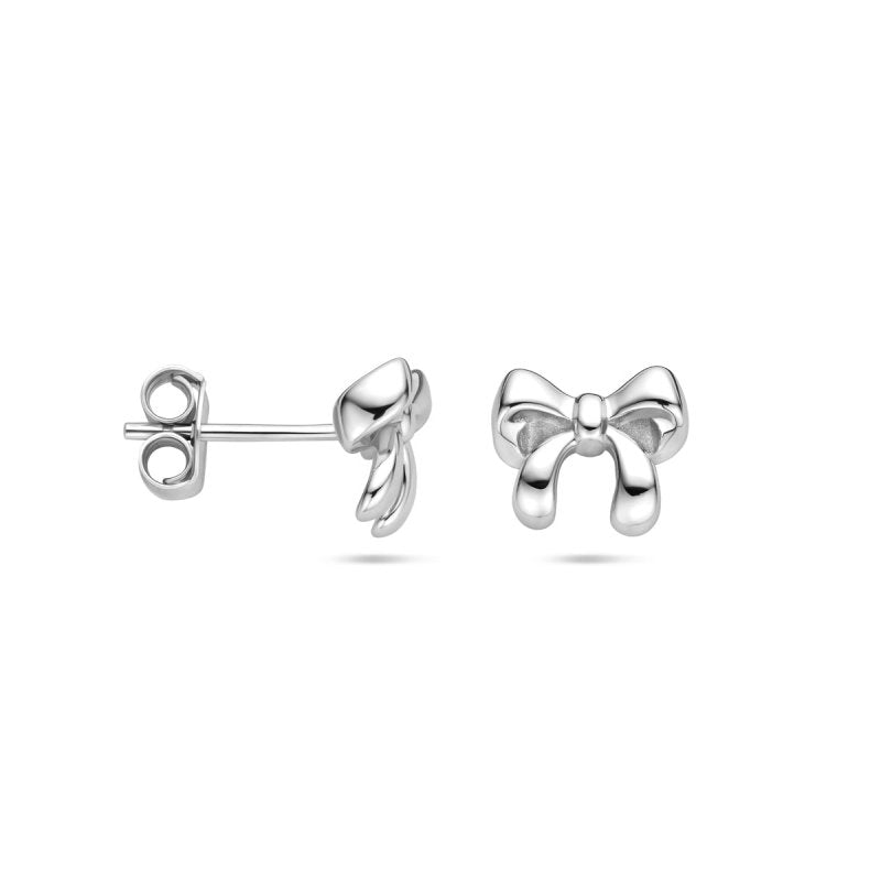 Zilveren oorbellen strikjes 8 mm. - Staartjes en Strikjes